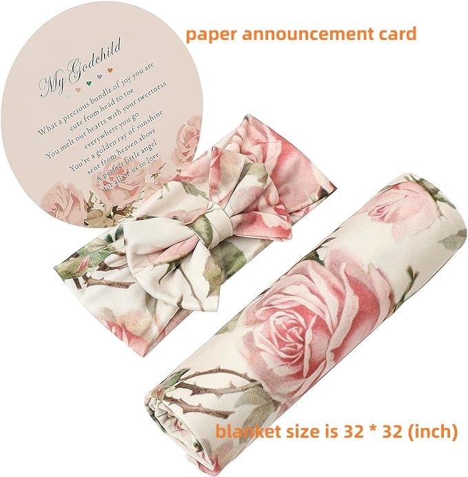 Galabloomer Newborn Receiving Blanket Headband Set Baby Flower Swaddle (vintage flower) - Image 5